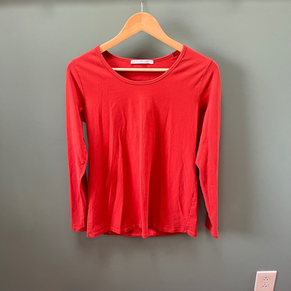 Peruvian Connection Red Pima Cotton Spandex Scoop Neck Long Sleeve Tee Top L